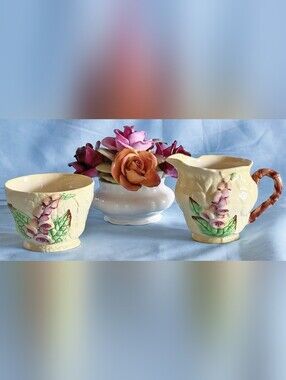 Beautiful Carlton Ware "Foxglove" Pattern Creamer and Sugarbowl. Made In England